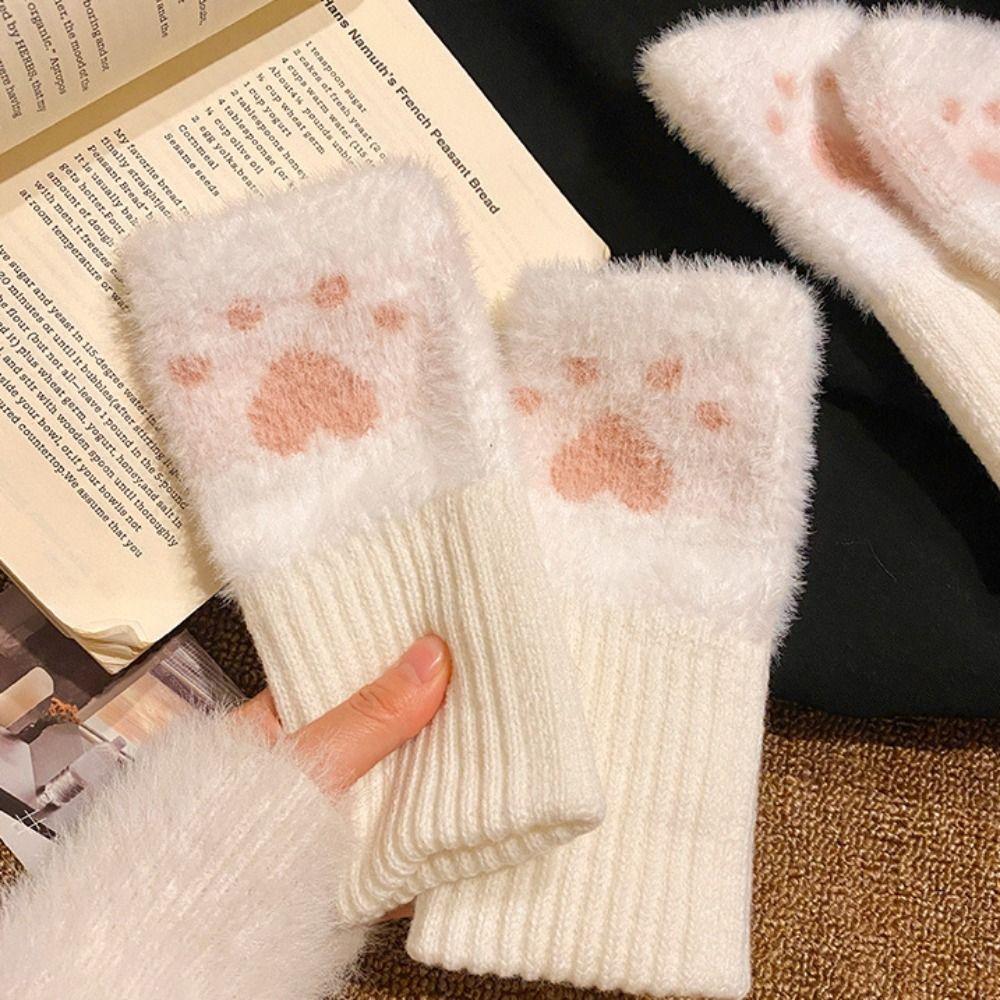 Plush Half Finger Gloves Soft Knitted Gloves Cute Fingerless Gloves Winter