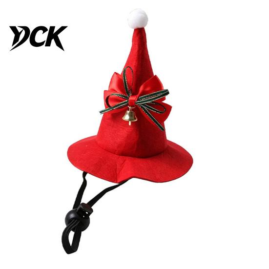 Small Dog Santa Costume Christmas Cat Hat, Red Pointed Hat with Bell And Bow, Adjustable Decorative Pet Felt for Dogs, Cats, Festive Party