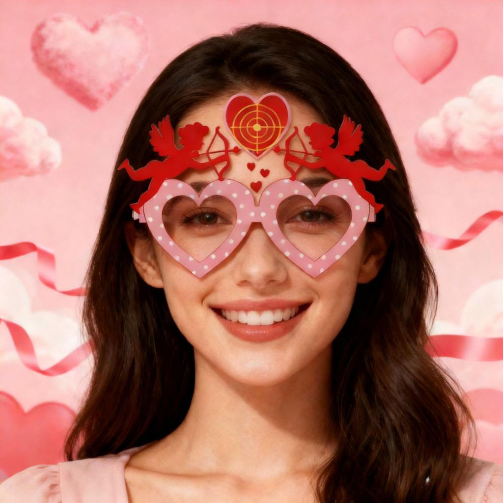 Valentine's Day Themed Party Glasses, Heart-shaped Couple's Holiday Photo Props, Party Decorations.