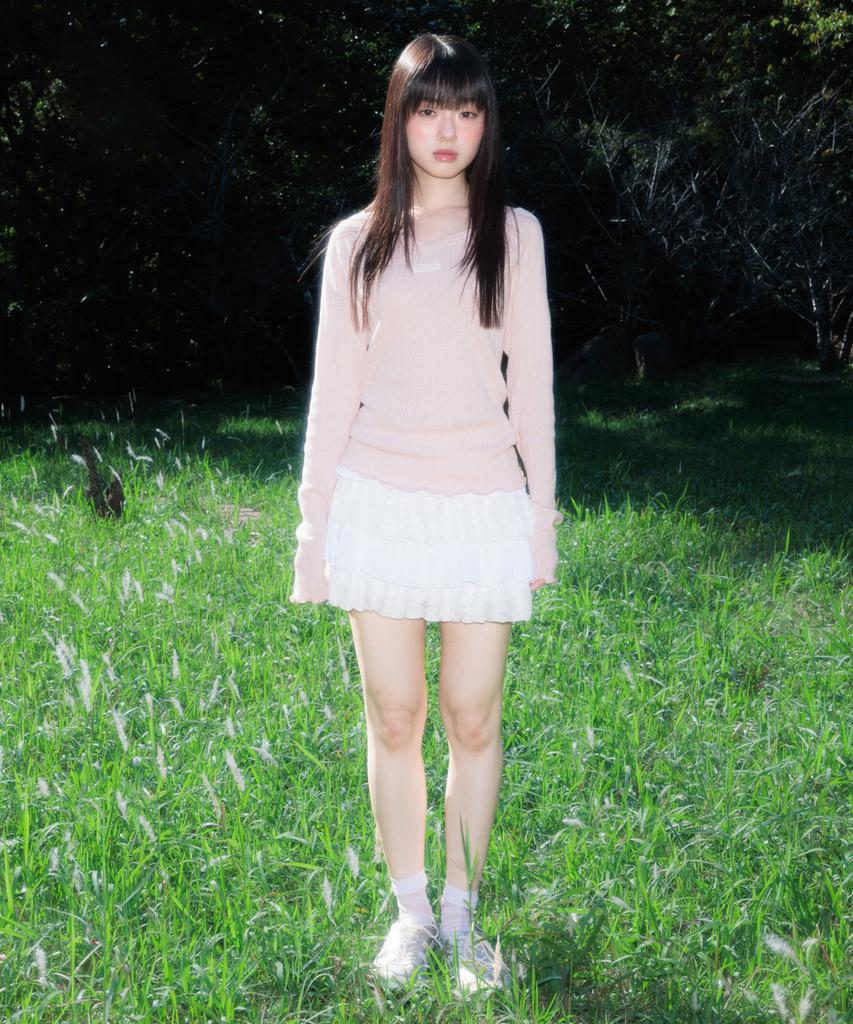 ROSEFRANTZ Lace Label V-Neck Long Sleeve [Pink]