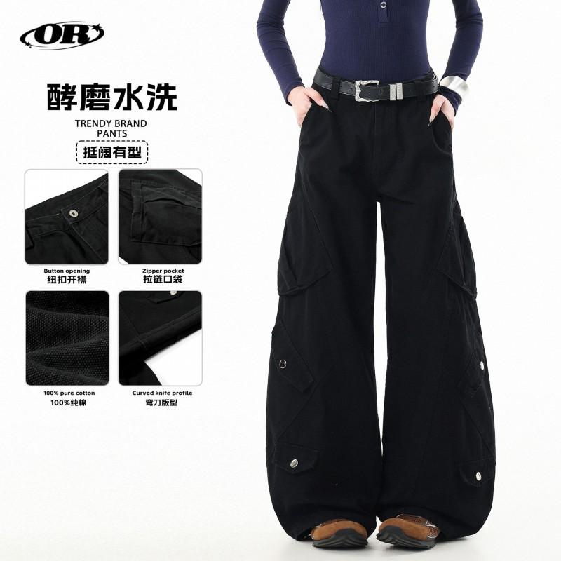 Unisex Wide-Leg Cargo Pants With Multiple Pockets Relaxed Fit Straight Hem Cotton Trousers Casual Wear