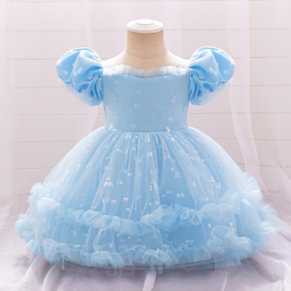 Baby Girl Party Dress Butterfly Sequin Fluffy Mesh Child Kids Clothing Toddler 1st Birthday Baptism Gown Flower Bridesmaid Dress