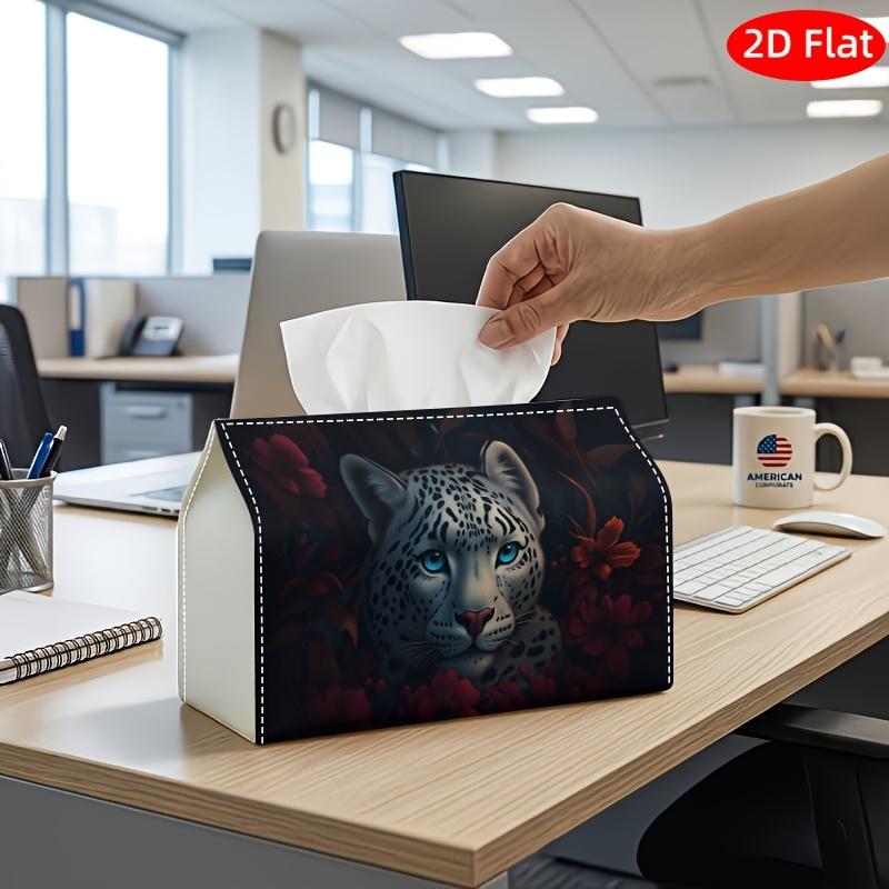 1pc 2D Flat Printed Tissue Box, Fantasy Wildlife Art Snow Leopard Animal Portrait, Durable Polyester Fabric, for home Office Car Party Space Saving Na