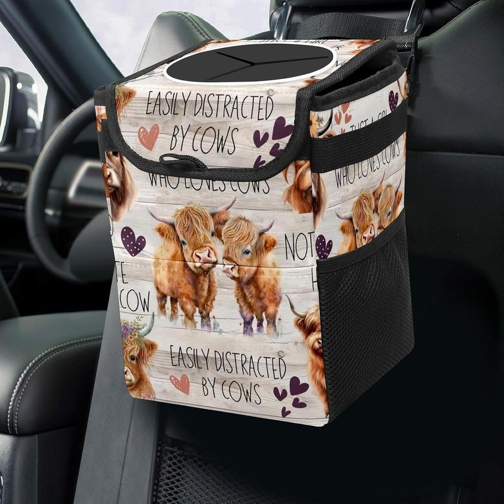 Gothic Witchy Skull Floral Car Trash Can with Lid Collapsible Reusable Waterproof Car Garage Bag,Automotive Garbage Can,Car Accessories Interior Car