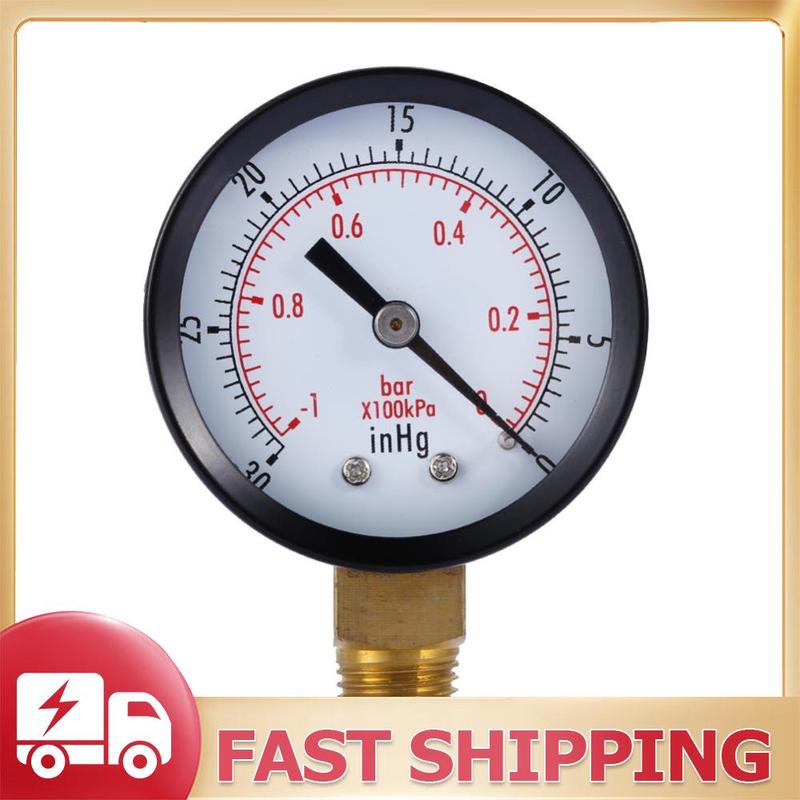 50mm Face Double Scale Pressure Gauge 1/4inch NPT Lower Mount 0~-30nhg 0~-1Bar Vacuum Manometer for Air Water Fuel Liquids