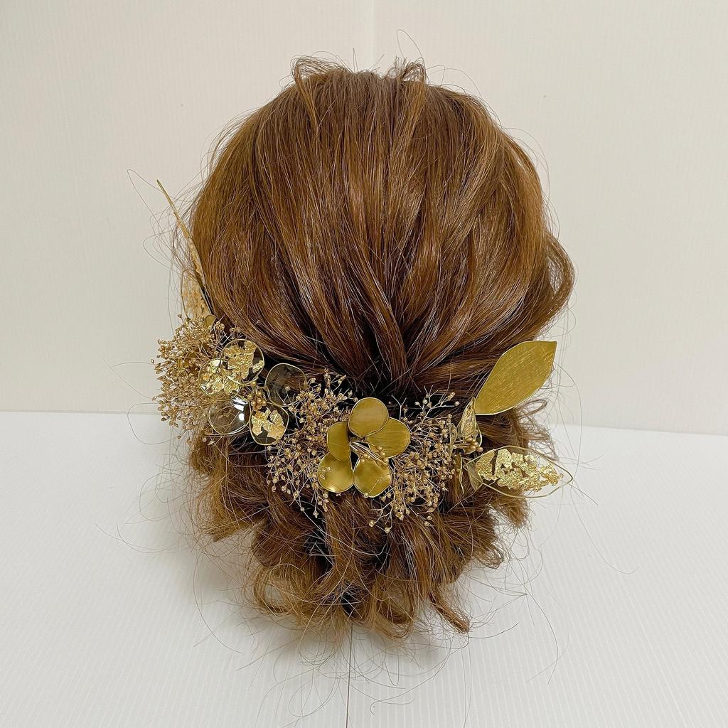 American Flower Hair Head Gold Gold Ornament, Dress, Flowers, Baby's Breath, Leaf, Kimono, Hakama, Coming-of-Age Ceremony, Graduation, Wedding,