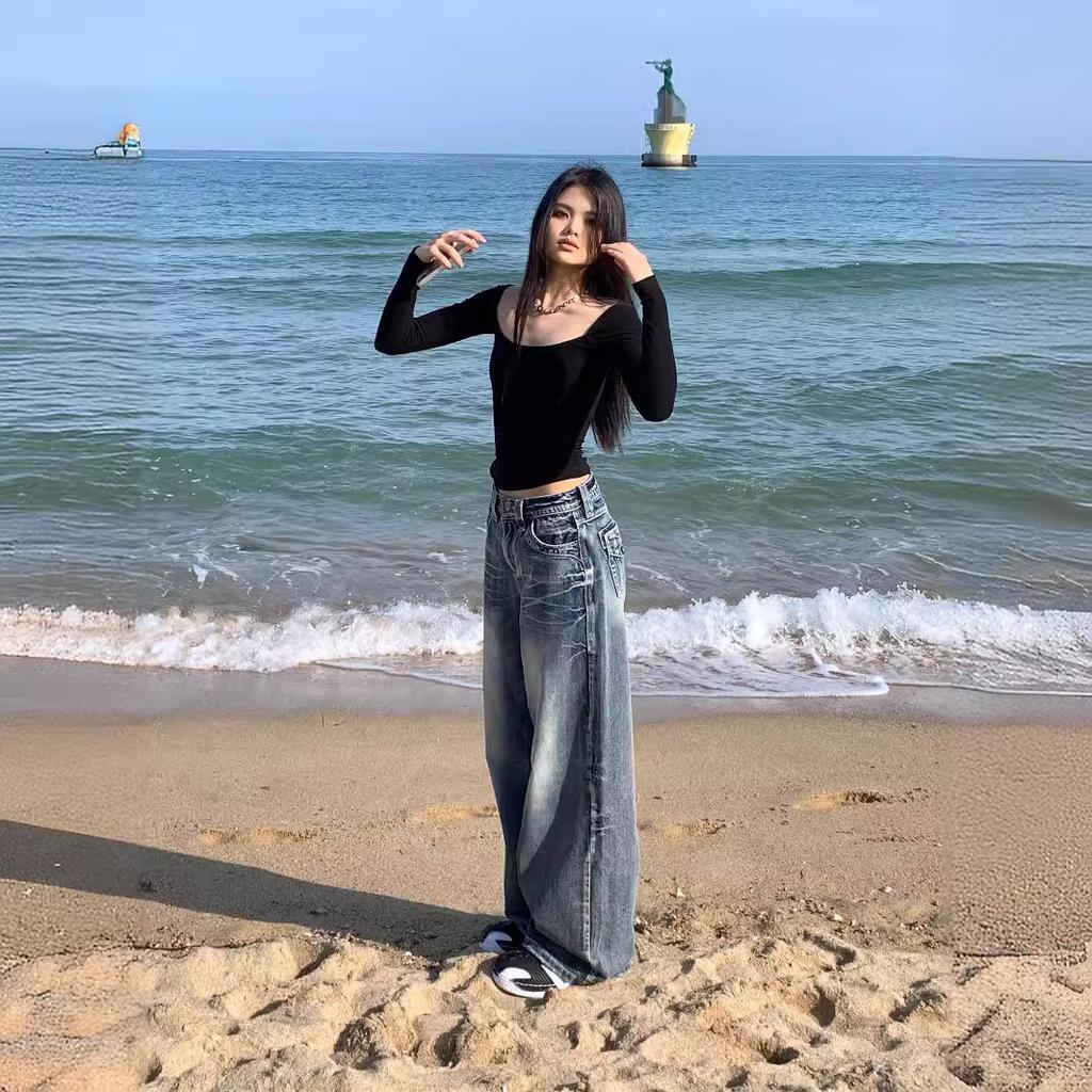 Women Jeans High Waisted Streetwear Wide Leg Jean Female Trousers Hip Hop Baggy Denim Pants