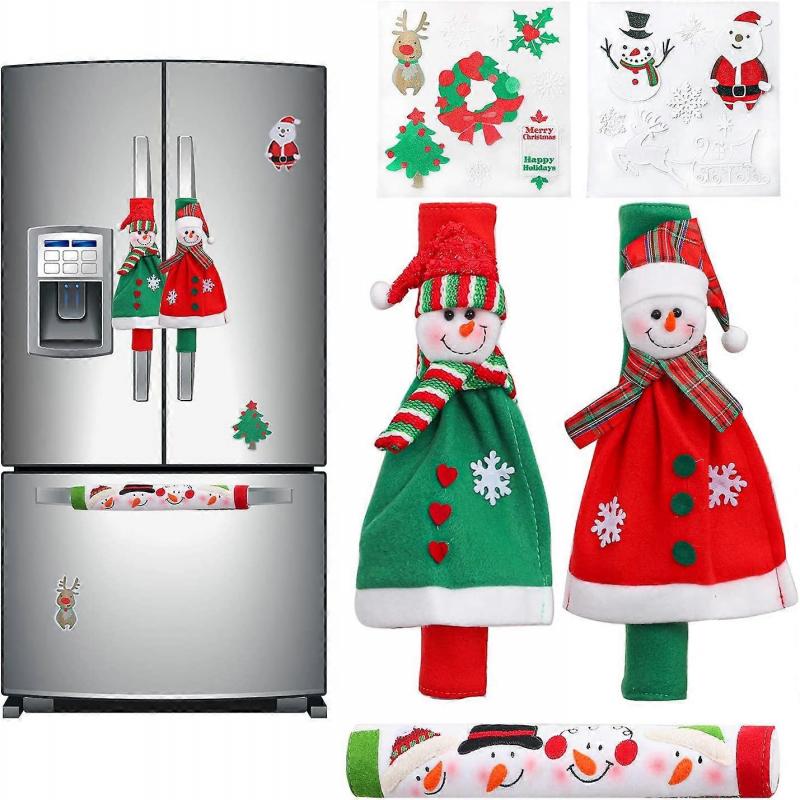 3 Pack Adorable Snowman Refrigerator Handle Covers Set Kitchen Appliance Handle Covers and Christmas Flash Sticker for Christmas Decorations