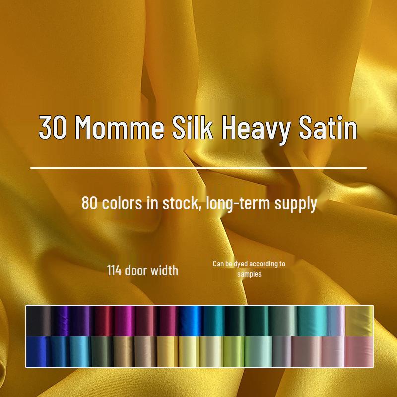 30 Momme Pure Mulberry Silk Heavy Satin Fabric for Qipao, DIY Clothing, Embroidery, and Formal Wear.