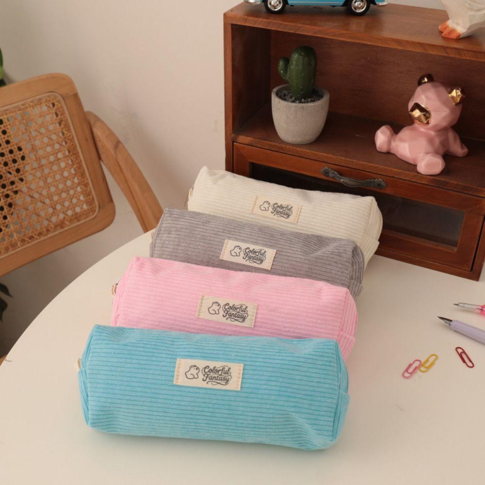 Dirt-resistant Pen Bag Corduroy Stationery Storage Bag Simple Stationery Organizer School Office
