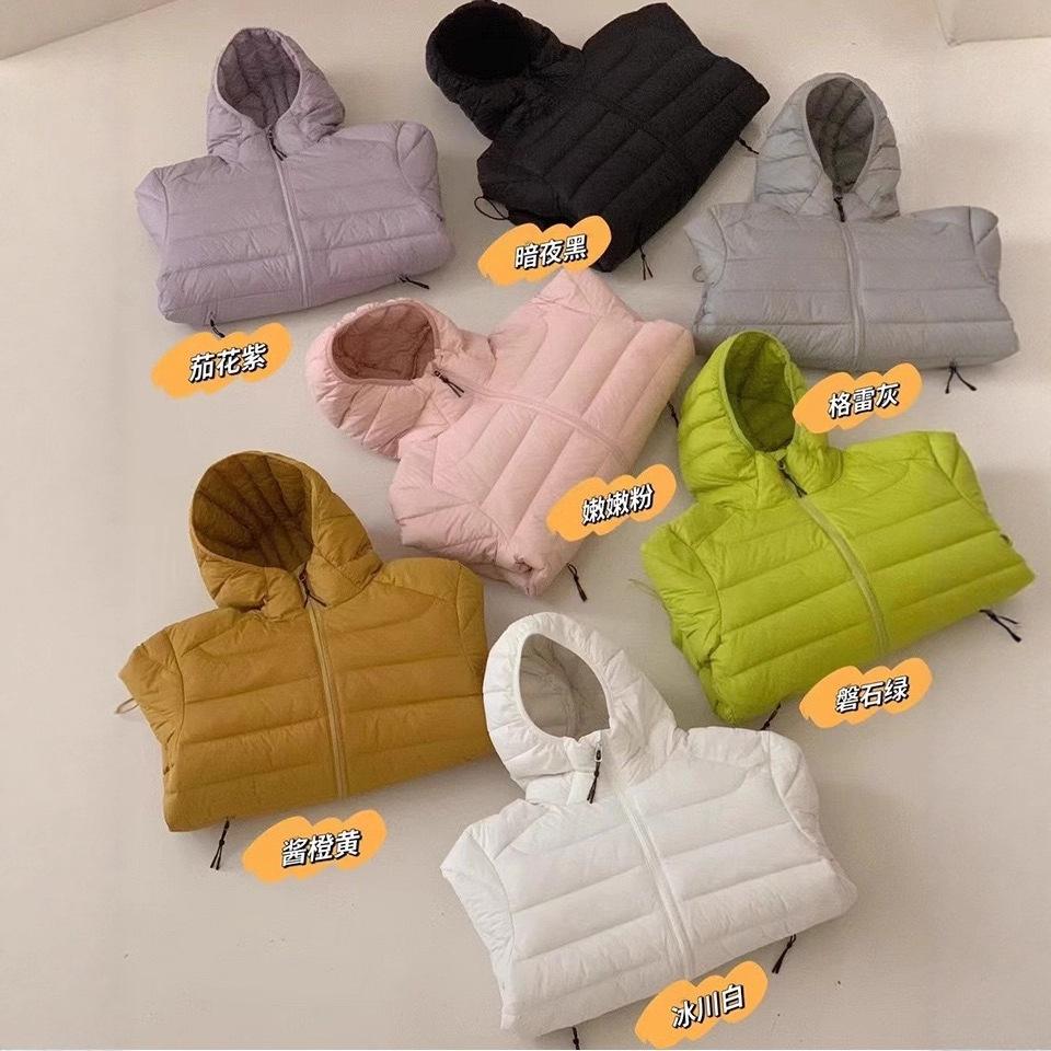 Autumn and winter new light and thin hooded ribs down jacket women's white duck down short fashion warm jacket