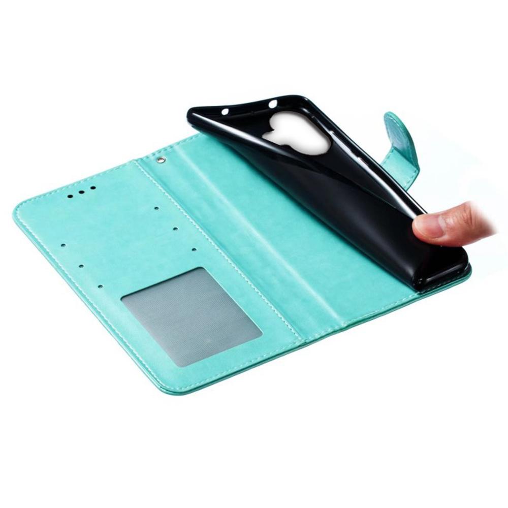 For iPhone 16 Case PU Leather Mandala Imprinted Design Wallet Phone Cover - Green