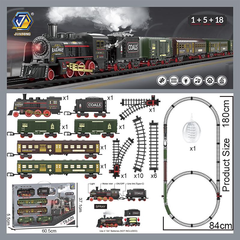 Retro Rail Train Toys Simulation Train Track With Steam Music Light Electric Car Toys Gift For Boys