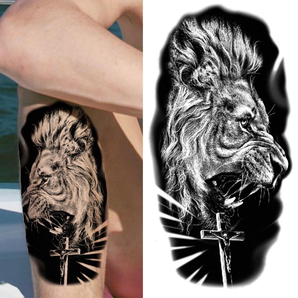 Волк Компас Временные татуировки для мужчин, женщин и мальчиков Дети Тигр Поддельные татуировки Льва Стикеры Шварцвальд Роуз Бог Татуировки Самоклеящиеся