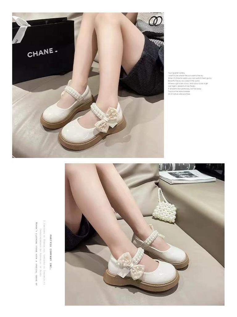Туфли Мэри Джейн из белой кожи для девочек - Мягкая подошва, Круглый носок, Осенний стиль
