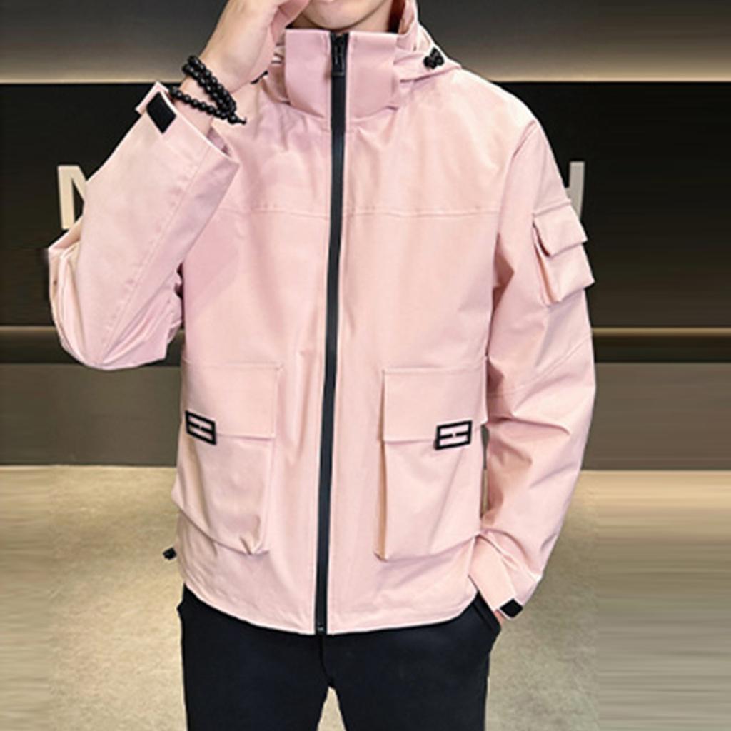 Men's Solid Color Outdoor Casual Jacket Hooded Jacket Men's Workwear Multi Pocket Jacket