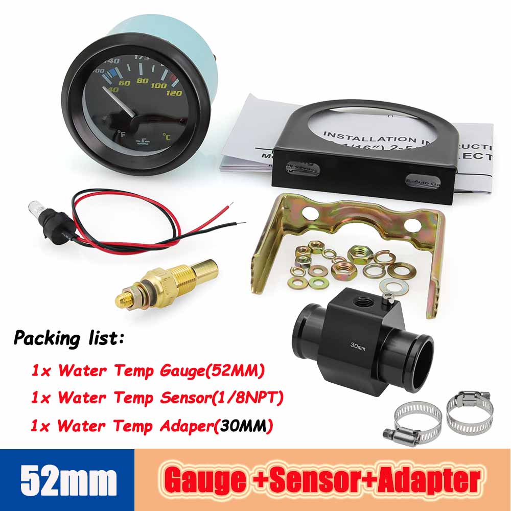 40-120℃/100-250℉ двойной измеритель температуры мотоцикла 52 мм автоматический датчик температуры с адаптером датчика 1/8NPT для бензинового автомобиля
