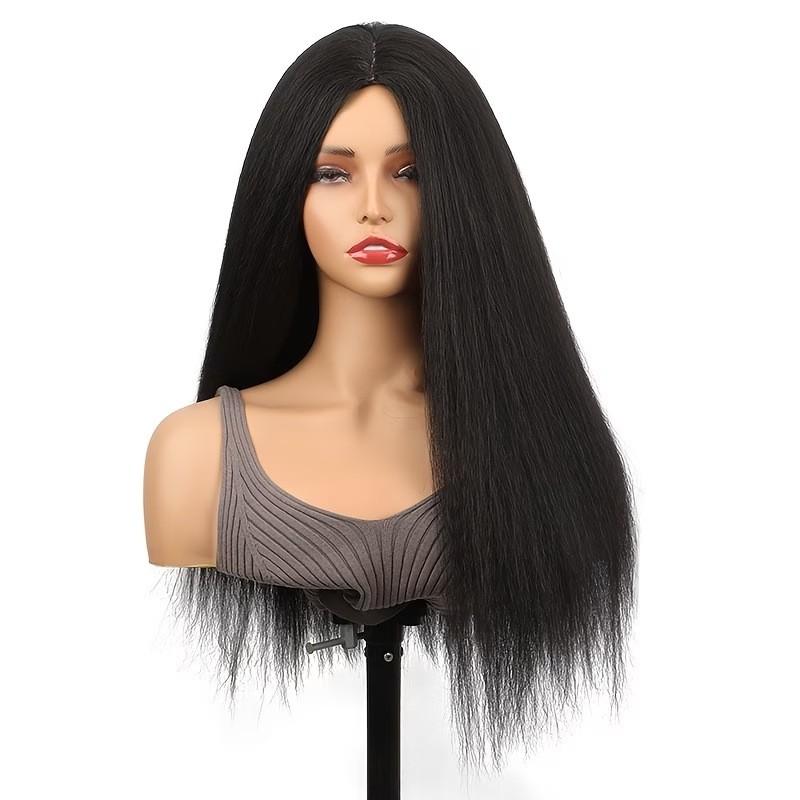 African Womens Fluffy Middle Part Long Straight Hair Synthetic Wig Labeled