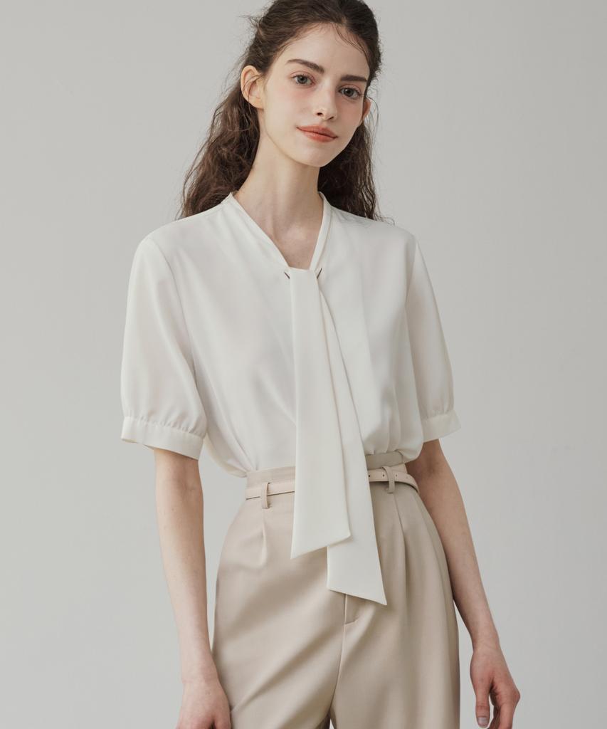 ZEROSTREET [7 Colors] Short Sleeve Tie Blouse