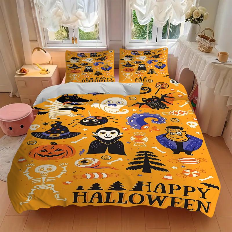 3pcs bedding set Halloween Party Includes 1 Comforter + 2 Pillowcases, Without Pillow Inserts, Soft Comfortable, Lightweight Breathable131