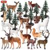 Oenux Mini Christmas Trees Cedar Woodland Animals Cake Toppers Accessory Fox Deer Rabbit Squirrel Antelope Model Decor Kids Toy