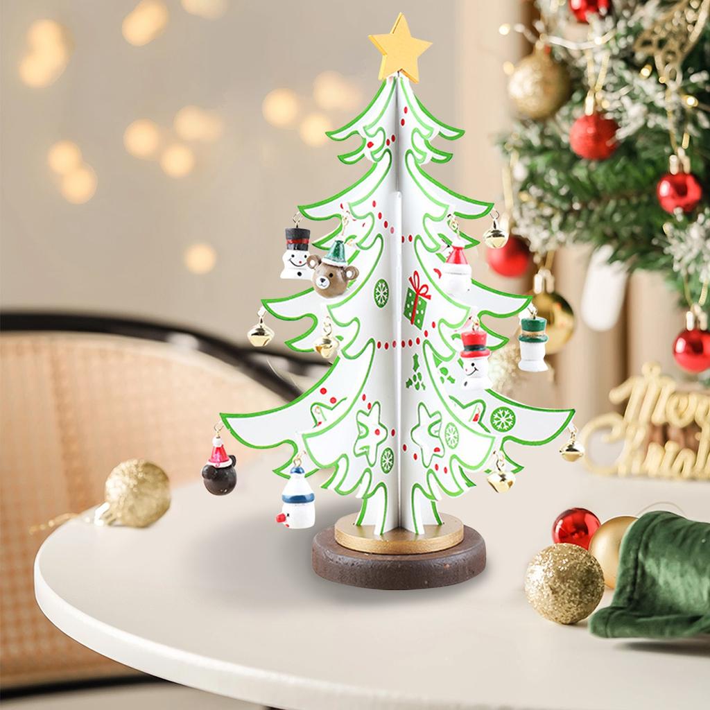 Деревянная новогодняя елка, настольная 3D новогодняя елка со снеговиком, миниатюрные праздничные украшения, искусственная маленькая новогодняя елка для рождественской праздничной вечеринки