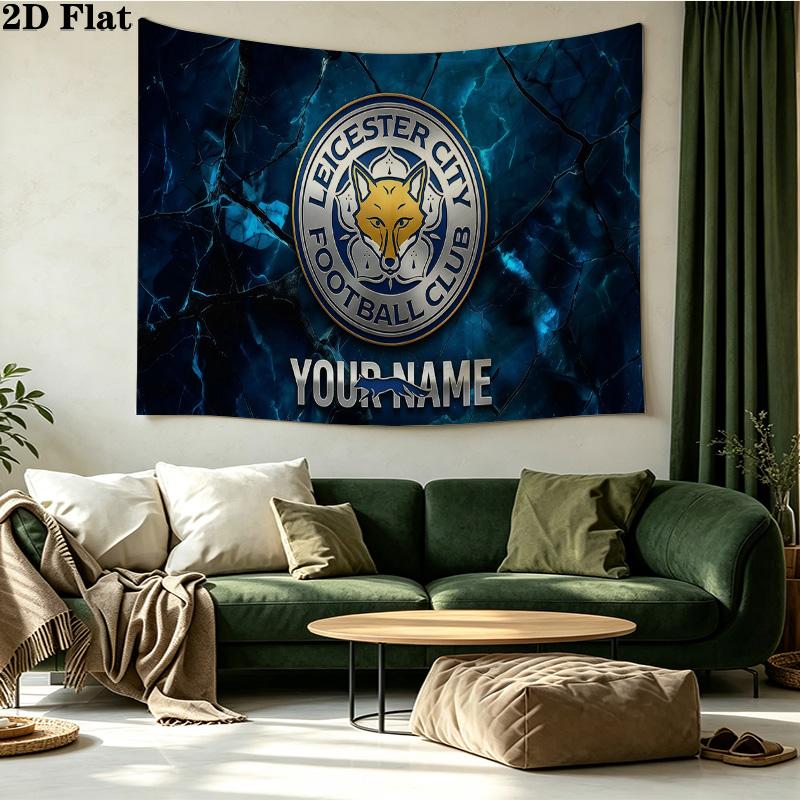 Custom Name Leicester City Football Club Printed Tapestry – Wall Hanging for Bedrooms, Dorms, and Home Decor