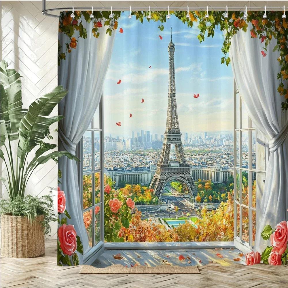 Garden Flowers Beach And Seaside Scenery Style Printed Fabric Shower Curtain Bathroom Curtain,Home Decoration Curtain With Ho