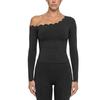 Womens High-Elastic Seamless Side-Shoulder Yoga Top With Built-in Pad Breathable Quick-Dry Long Sleeve Running Fitness