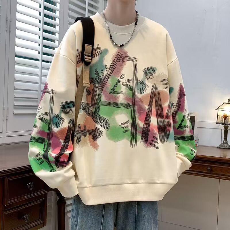 Модный мужской худи с граффити - Цветной, свободного кроя, пуловер на осень/зиму