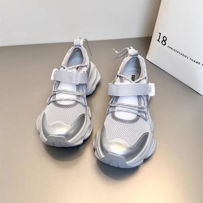 Женские дышащие сетчатые туфли с толстой подошвой и вырезами, повседневная спортивная обувь, летние тонкие туфли Мэри Джейн на липучке, спортивная обувь для отдыха