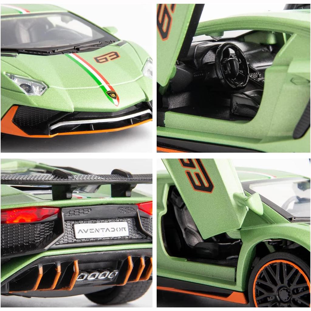 1:32 Scale Lambo LP780 Model Car, Zinc Alloy Pull Back Toy Car with Sound and Light for Kids Boy Girl
