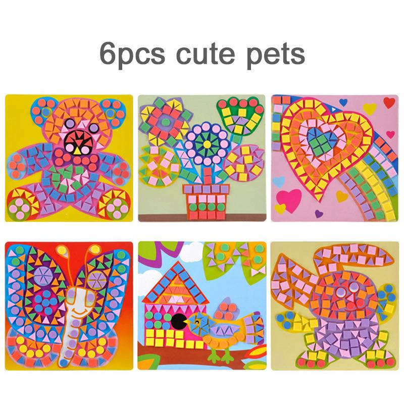 6 шт./лот Детские 3D мозаики из ЭВА, липкие, для самостоятельного изготовления, из пенопласта, ручная работа, мультяшные узоры, креативные развивающие игрушки для детей TMZ
