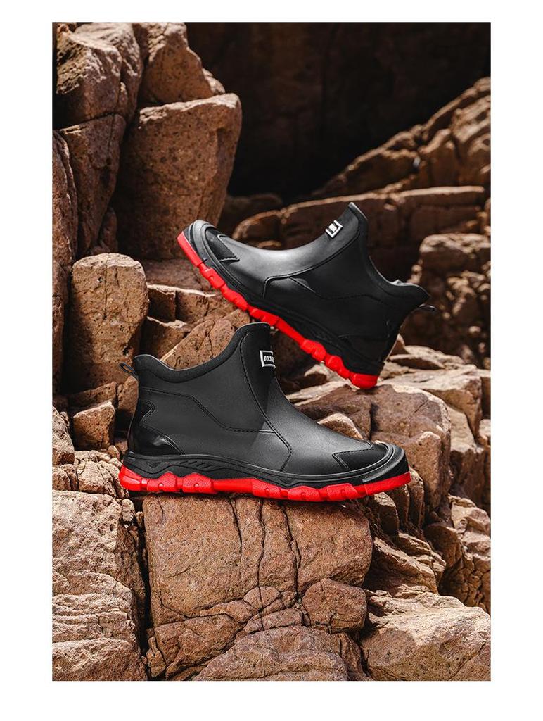 Мужские водонепроницаемые нескользящие резиновые дождевые ботинки - Короткие, износостойкие для использования на открытом воздухе и в повседневной жизни