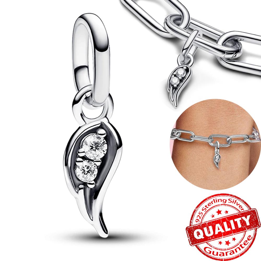 Классическое золотое проволочное сердце и сверкающий циркон из стерлингового серебра 925 пробы, подвеска-шарм "Ангел" для DIY-женского браслета, аксессуары для кулона