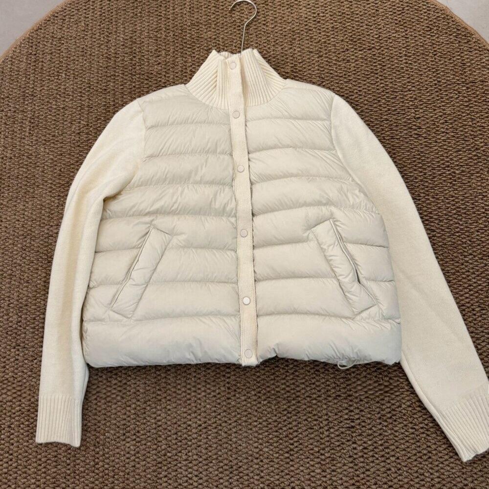 Knitted stand-up collar splicing cotton clothes women's short winter new small versatile light rib jacket