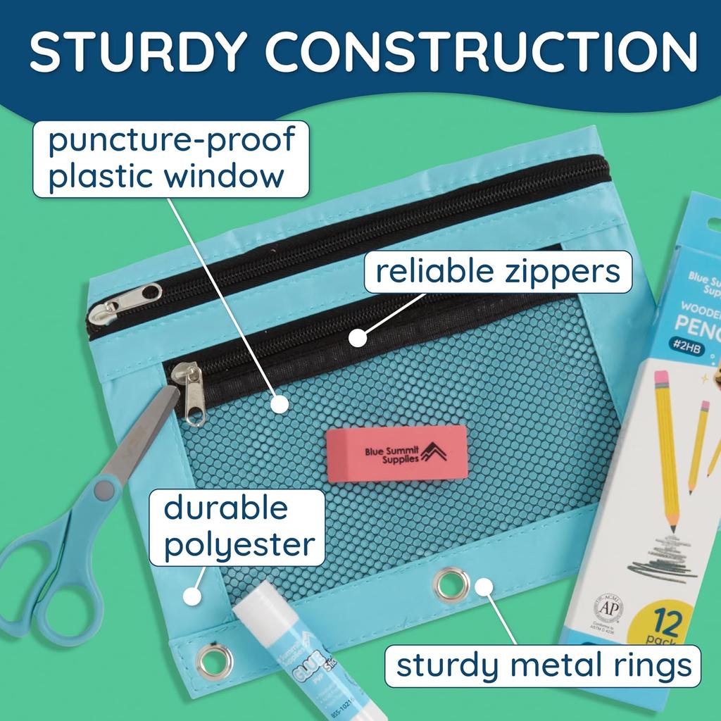 Blue Summit Supplies Pencil Pouches, Bulk Pencil Pouch 12 Pack in Assorted Colors for Storing School Supplies, Writing Utensils, and more, Cloth