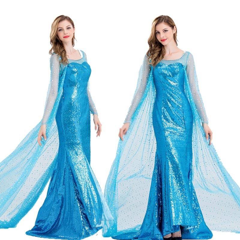 Halloween Frozen Princess Elsa Stage Costume Adult Sequin Dress