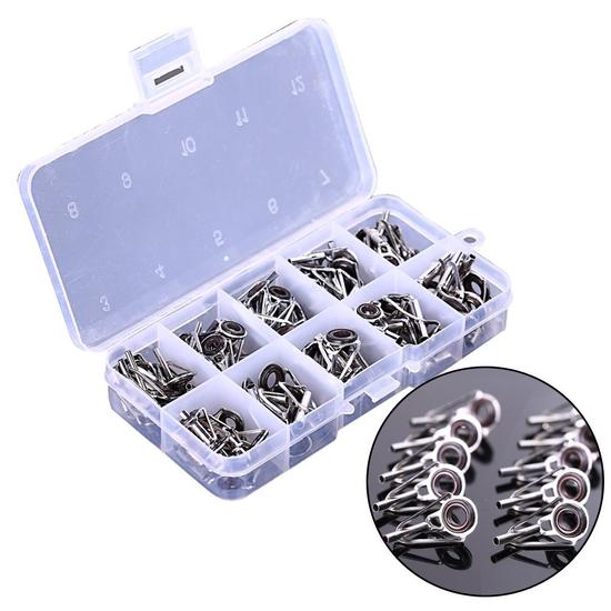 80x In Box Small Freshwater Fishing Rod Parts Tip Tops Stainless Repair Guides DIY Set Kits