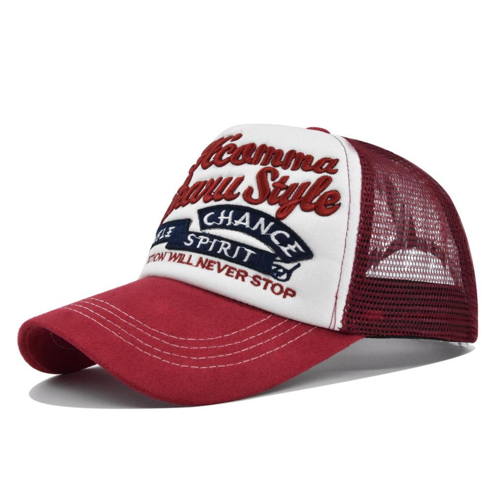 Vintage Letter Embroidery Mesh Trucker Hat, Breathable Half Mesh Adjustable Snapback Baseball Cap Unisex Summer Outdoor Sun Hat
