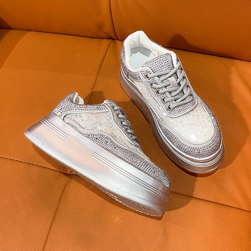 Модные Роскошные Женские Спортивные Туфли Летняя Сетка Высокий Каблук Платформа Шнуровка Водяной Бриллиант Кристалл Повседневная Рабочая Обувь Уличная Обувь для Бега