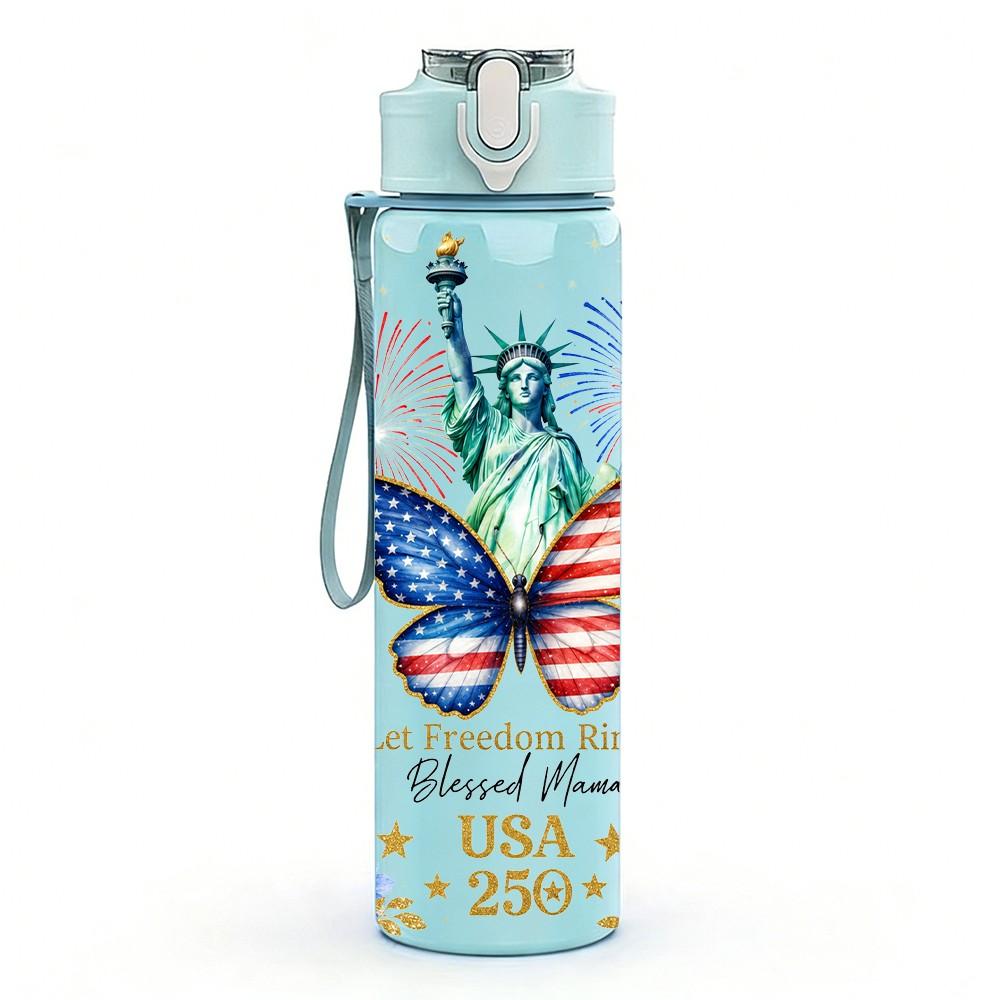 1PC Butterfly Rose Vintage Floral Pattern 750ml Color Plastic Sports Water Bottle Leakproof Flip Straw Lid Suitable for Sports Office Home Use