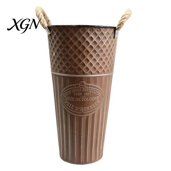 Large Open Mouth Bouquet Vase Vintage Metal Flower Buckets, Rustic Vases with Handles, Floral Containers, Wide Nostalgic Indoor Display Plant