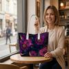 Purple Floral Fashion Tote Bag for Daily Casual Use
