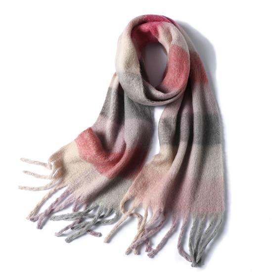 Women Plaid Scarf Winter Pashmina Shawls Cashmere Thick Wraps Lady Tassel Warm Scarves Rainbow Hairy Bufanda EMA
