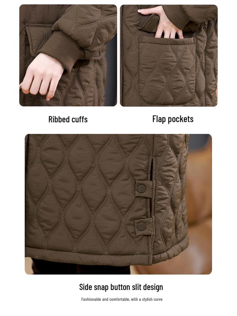 Женское ретро аргайл хлопковое миди зимнее пальто - Свободная повседневная куртка с лацканами