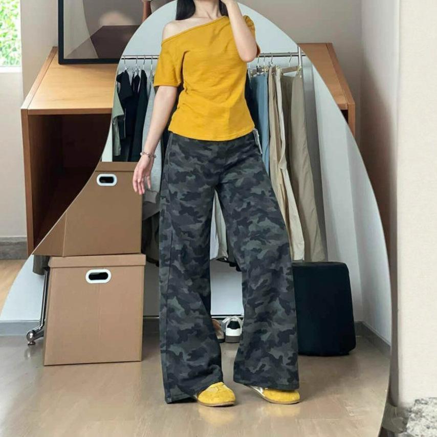 Удобные камуфляжные джинсы с высокой посадкой и широкими штанинами женские уличные универсальные облегающие свободные прямые джинсы для женщин длинные джинсовые брюки