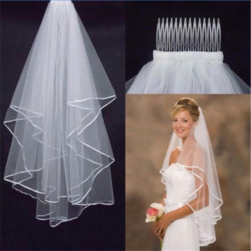 Two Layers Elegant White Ivory Beauty Short Net Tulle Bride Veil MIT
