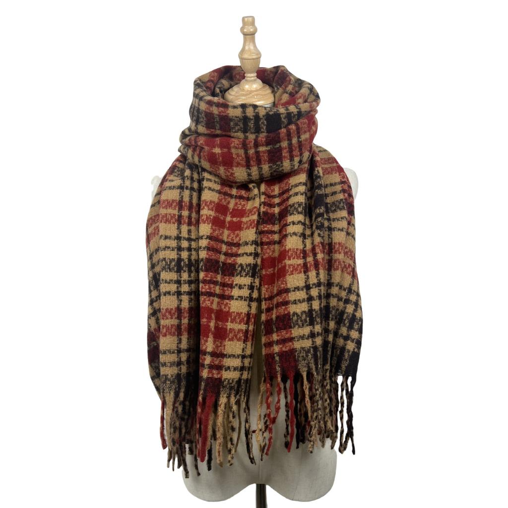 Autumn and Winter High-end Simple Scarf Women's Color Plaid Thickened Scarf Warm Fashion Scarf Versatile Shawl