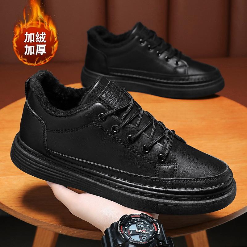 Зимняя мужская обувь, новые бархатные утолщенные туфли, мужская трендовая универсальная обувь для шеф-повара, теплая хлопковая обувь, кожаная обувь, повседневная обувь для серфинга